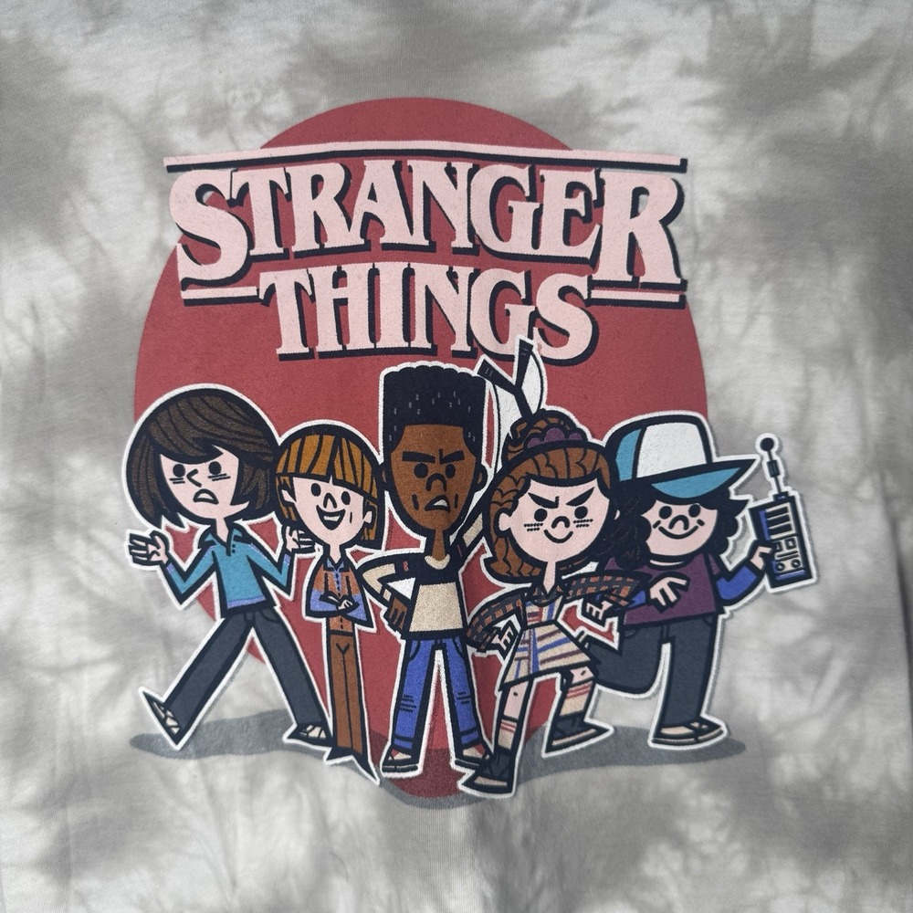 Stranger Things Cartoon Netflix Men's L Gray Tie Dye Short Sleeve TShirt Graphic - Picture 2 of 4